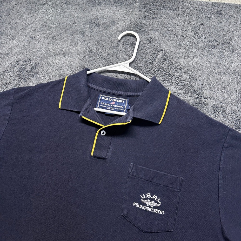 Polo Sport Ralph Lauren Polo Shirt Mens XL Naval U.S.R.L. Pique Cotton Preppy